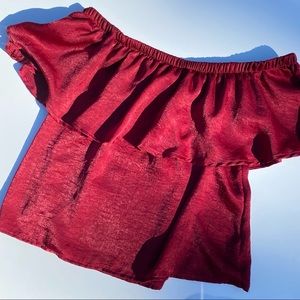 Urban Outfitters Off the Shoulder Top Maroon Satin